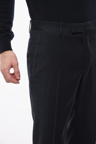 Pantaloni in Lana Stretch ACADEMY con Motivo Pin Check