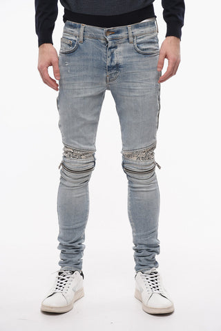 Zipped PAISLEY Skinny Fit Biker Denims