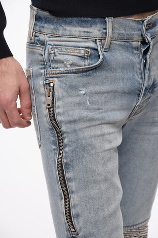 Zipped PAISLEY Skinny Fit Biker Denims