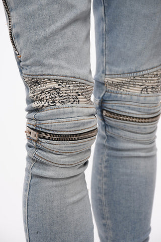 Zipped PAISLEY Skinny Fit Biker Denims