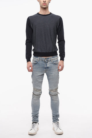 Zipped PAISLEY Skinny Fit Biker Denims