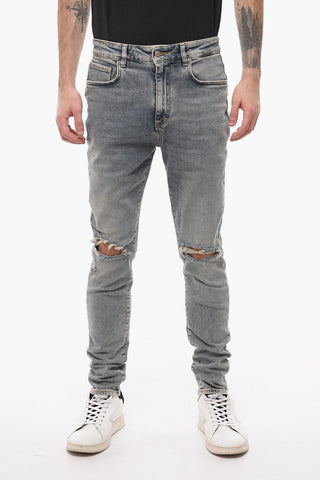 Stretch Denim Slim Fit Distressed Jeans 14cm