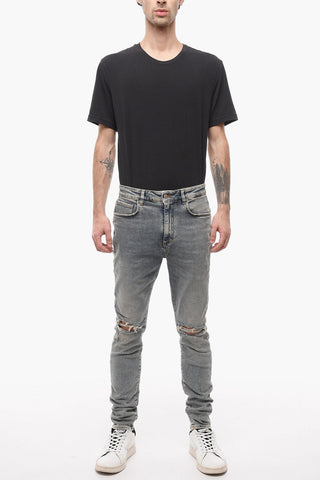 Stretch Denim Slim Fit Distressed Jeans 14cm
