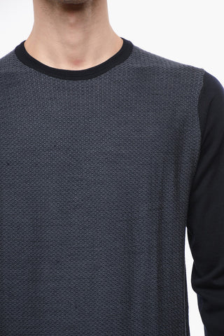 Maglia Girocollo in Lana Vergine con Maniche a Contrasto