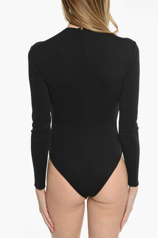 Crew-neck Long-sleeved Bodysuit with Corset Detail