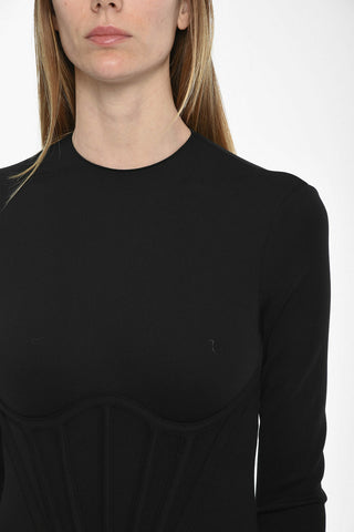Crew-neck Long-sleeved Bodysuit with Corset Detail