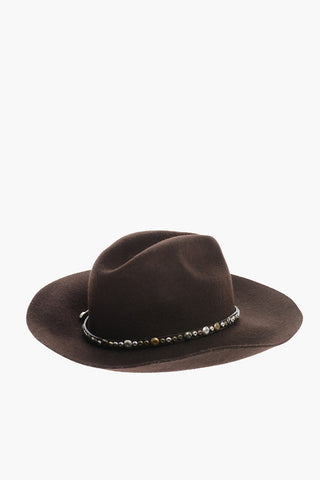 Wool Fedora Hat with Leather Studs Strap