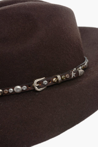 Wool Fedora Hat with Leather Studs Strap