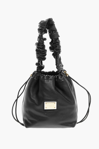 Saffiano Leather Bucket Bag with Ruched Handle