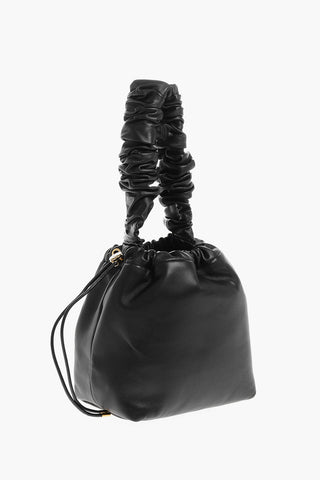 Saffiano Leather Bucket Bag with Ruched Handle