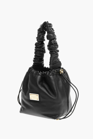 Saffiano Leather Bucket Bag with Ruched Handle