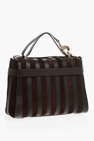 Borsa a spalla in Suede con Dettagli Intrecciati