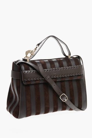 Borsa a spalla in Suede con Dettagli Intrecciati