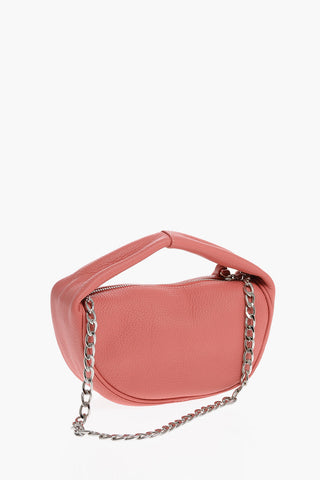 Textured Leather BABY CUSH Hand Bag with Silver Metal Chain