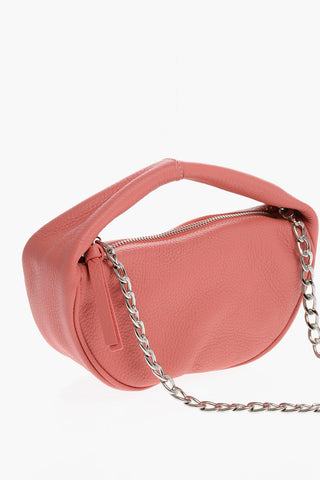 Textured Leather BABY CUSH Hand Bag with Silver Metal Chain