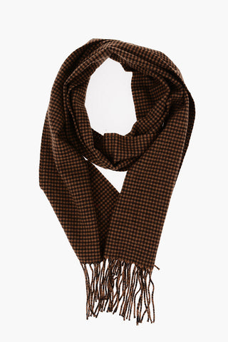 Houndstooth- Motif Wool and Cashmere Scarf 
