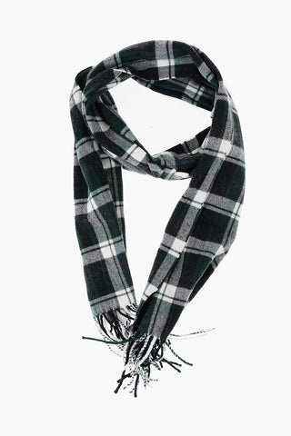Sciarpa in Lana e Cashmere Motivo Tartan con Frange