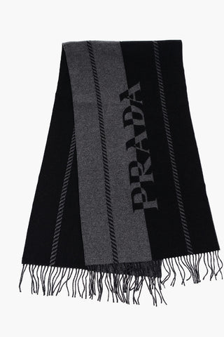 Two-Tone Wool Scarf with Fringes
