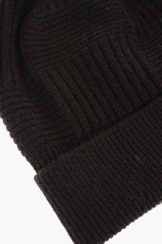 Solid Color Wool Blend Beanie with Ribbed Motif