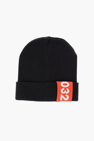 Beanie in Tinta Unita con Logo a Contrasto