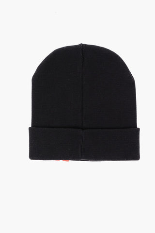 Beanie in Tinta Unita con Logo a Contrasto