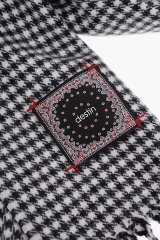 Houndstooth Motif Wool and Cashmere Scarf with Fringes