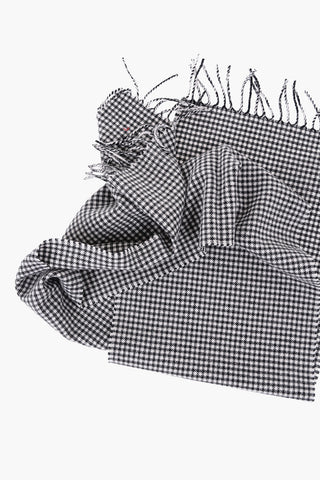 Houndstooth Motif Wool and Cashmere Scarf with Fringes