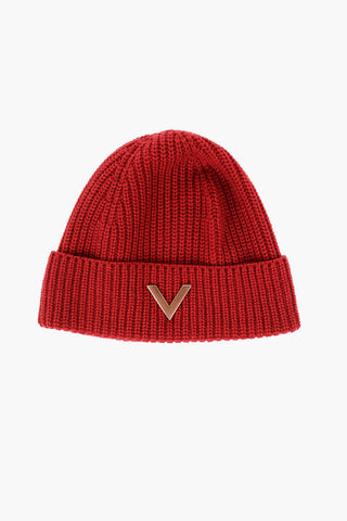 Cashmere Beanie With Golden Effect Logo