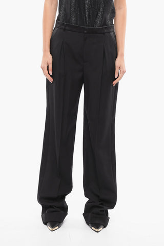 Side Satin Bands Single-pleated Pants