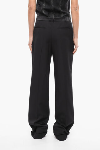 Side Satin Bands Single-pleated Pants
