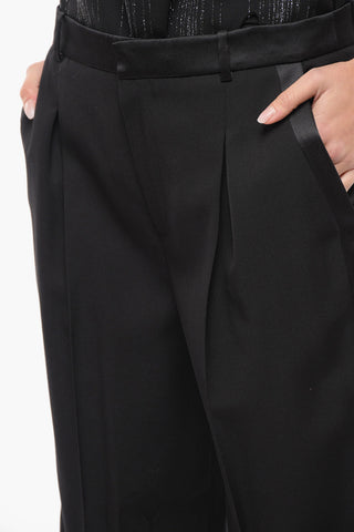 Side Satin Bands Single-pleated Pants