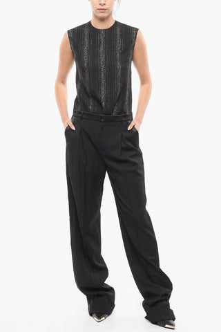 Side Satin Bands Single-pleated Pants