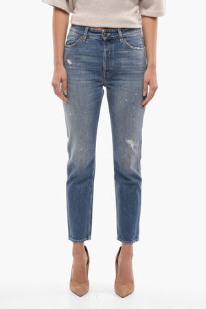 Cropped Jeans with Frayed Hem 16cm