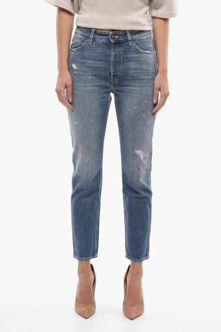 Cropped Jeans with Frayed Hem 16cm