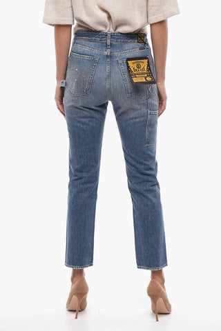 Cropped Jeans with Frayed Hem 16cm