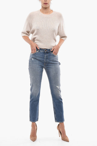 Cropped Jeans with Frayed Hem 16cm