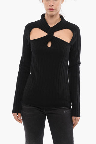 Ribbed Cashmere Blend Pullover with Cut-out Detail