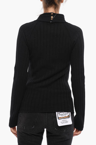 Ribbed Cashmere Blend Pullover with Cut-out Detail