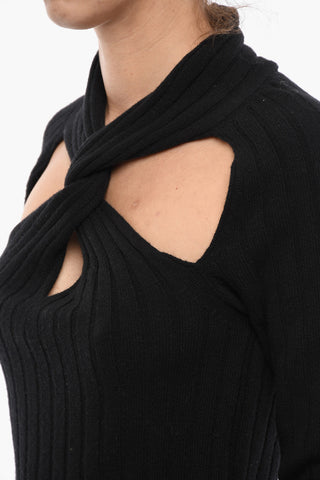 Ribbed Cashmere Blend Pullover with Cut-out Detail