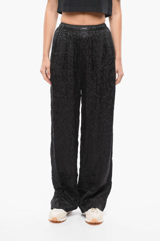 All-over Logo Print Wide Leg Silk Pants
