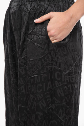 All-over Logo Print Wide Leg Silk Pants