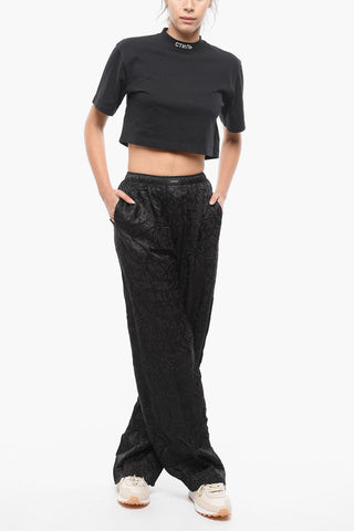 All-over Logo Print Wide Leg Silk Pants