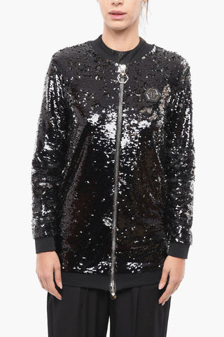 Sequined Fabric SOPHISTICATED LADY Zipped Sweatshirt