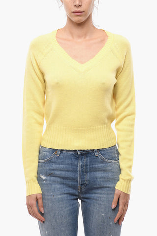 Cashmere Blend Cropped Sweater with V-neckline