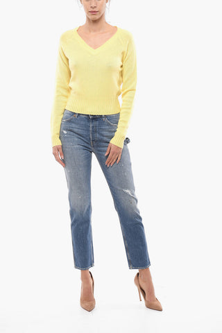 Cashmere Blend Cropped Sweater with V-neckline