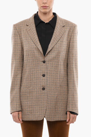 Windowpane Houndstooth Virgin Wool Blazer with Patch Pockets