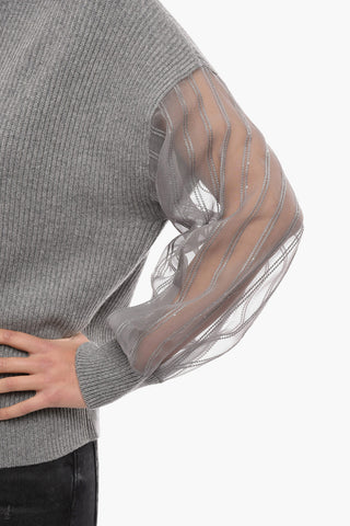 Pullover a Collo Alto in Cashmere con Maniche Sheer