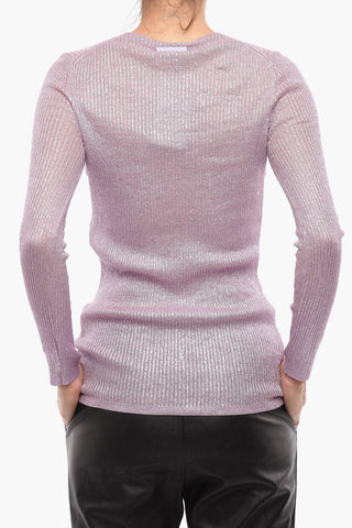 Lurex Ribbed Cashmere Blend Sweater with Buttons