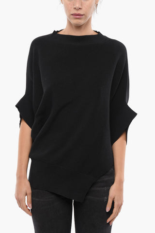 Cotton Blend Asymmetrical Sweater with Bat-wing Sleeves