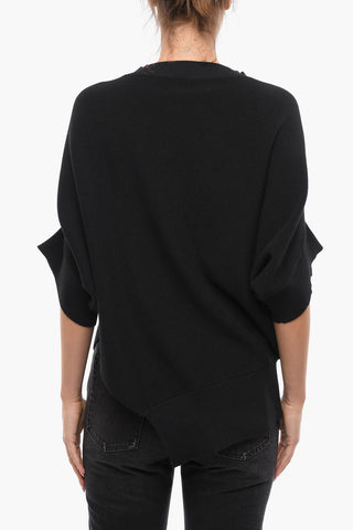 Cotton Blend Asymmetrical Sweater with Bat-wing Sleeves